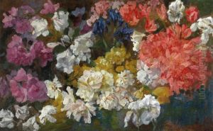 Flower arrangement with rhodondendrons and irises by Piet Mondrian