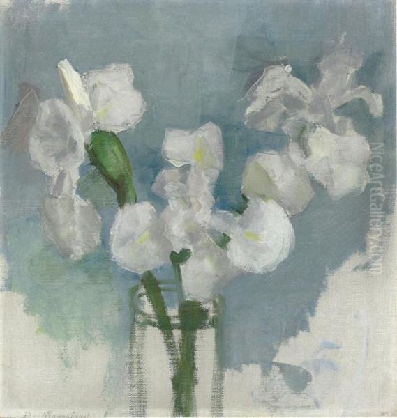 White irises against a light blue background I - view 1