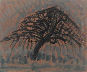 Oil sketch for blue apple tree series by Piet Mondrian