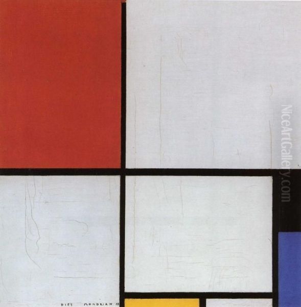 Composition with red, black, blue, and yellow - view 1