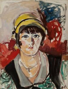 Portrait of a woman in a yellow hat by Piet Mondrian