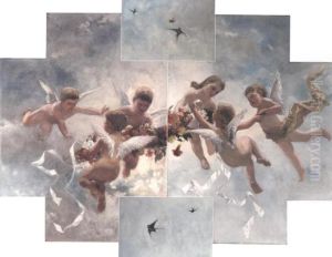 Ceiling decoration of putti and birds by Piet Mondrian