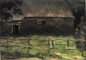 A farmhouse behind a fence