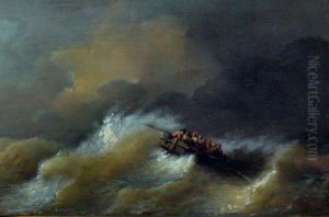 Rowing boat in stormy weather by Francois Musin