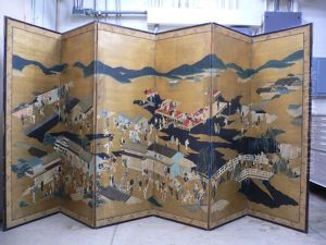 Rakuchu-Rakugai (View of Daily Life in Kyoto), six panel screen