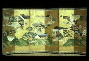 Six panel screen with scenes from the Tale of Genji by Vanderbilt Museum of Art