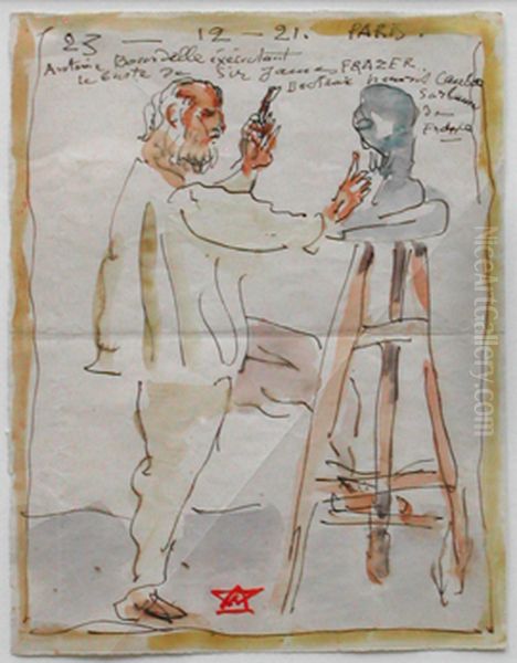 Self Portrait of the Artist Sculpting a Bust of James Frazer - view 1