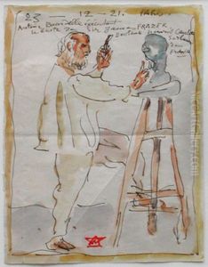 Self Portrait of the Artist Sculpting a Bust of James Frazer by Antoine Bourdelle