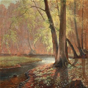 Forest Scene With A Stream by Peter Busch