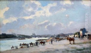 Les berges de la Seine a Bercy, effet de soir (The banks of the Seine in Bercy, effect of night) by Albert Lebourg