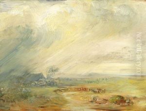 Grose Gewitterlandschaft Mit Bauernhaus, Kuhen Und Flusslauf by Wilhelm Busch
