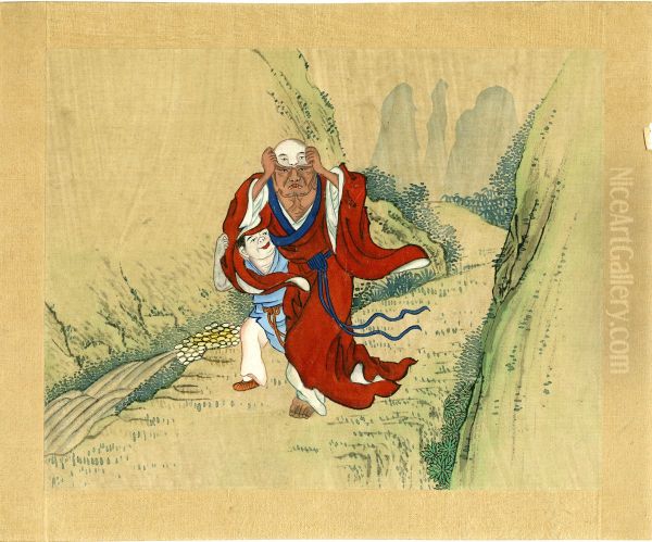Unsigned album paintings depicting Taoist immortals. - view 1
