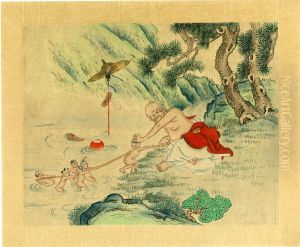 Unsigned album paintings depicting Taoist immortals. Unsigned album paintings depicting Taoist immortals.