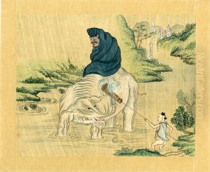 Unsigned album paintings depicting Taoist immortals. Unsigned album paintings depicting Taoist immortals.