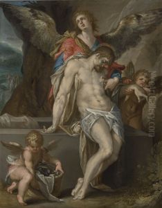Engelen dragen het lichaam van Christus (Engelenpieta) by Bartholomeus Spranger