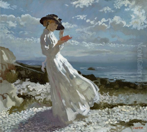 Grace reading at Howth Bay - view 1