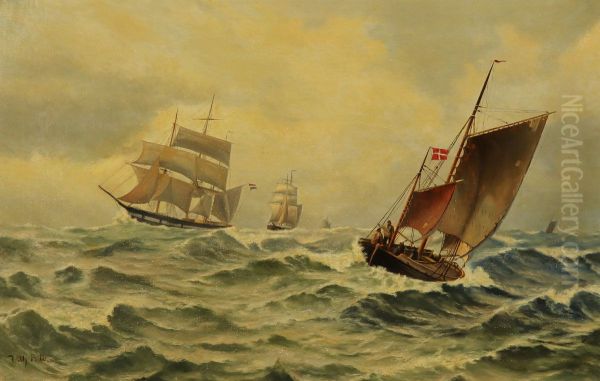 Sailing ships on a stormy sea - view 1