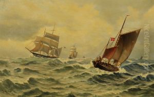 Sailing ships on a stormy sea by Vilhelm Bille