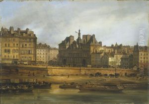 L'Hotel de Ville et la place de Greve, vus de l'Ile de la Cite by Giuseppe Canella