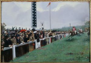 Courses a Longchamp ; l'arrivee au poteau by Jean Beraud