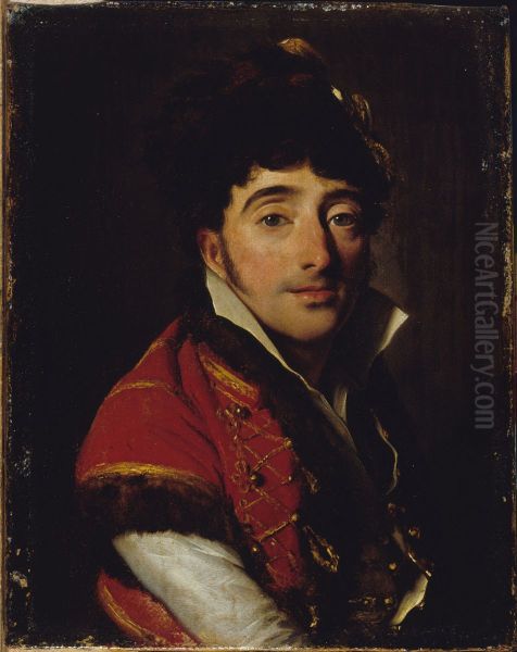 Portrait d'un acteur, en veste rouge bordee de fourrure - view 1