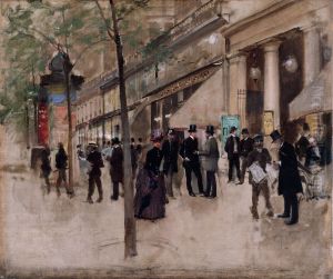 Le boulevard Montmartre, devant le theatre des Varietes, l'apres-midi Le boulevard Montmartre, devant le theatre des Varietes, l'apres-midi