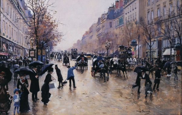 Le boulevard Poissonniere sous la pluie - view 1
