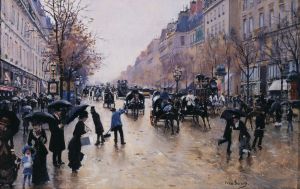 Le boulevard Poissonniere sous la pluie by Jean Beraud
