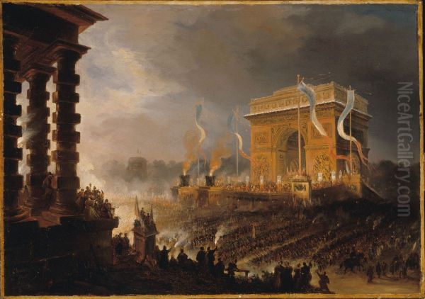 Fete de la Fraternite a l'arc de triomphe de l'Etoile : defile apres la distribution des drapeaux, le soir du 20 avril 1848 - view 1