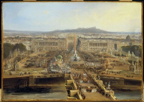 Fete de la Concorde, le 21 mai 1848 : defile sur la place de la Concorde des corporations ouvrieres se rendant au Champ-de-Mars - view 1