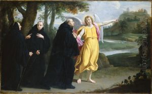 Scene de la vie de saint Benoit : l'ange designant a saint Benoit l'emplacement du monastere du mont Cassin by Philippe de Champaigne