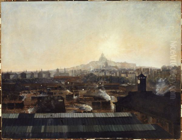 Les Voies de la gare du Nord, les toits de l'hopital Lariboisiere et la colline de Montmartre, vers 1895 - view 1