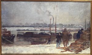 La Seine, au quai d'Austerlitz, effet de neige by Auguste-Louis Lepere