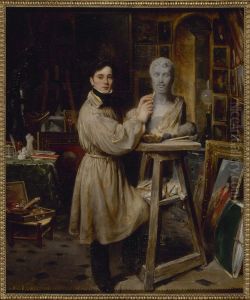Jean-Pierre Dantan (1800-1869) en train de modeler le buste de Lepaulle Jean-Pierre Dantan (1800-1869) en train de modeler le buste de Lepaulle