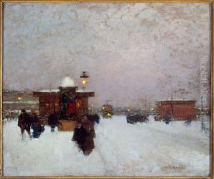 Porte Maillot ; effet de neige, la nuit