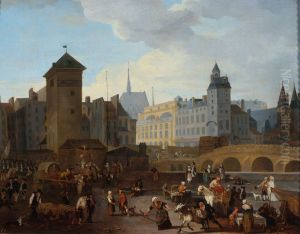 Le Palais et la Pompe Notre-Dame vus du quai Pelletier, vers 1790