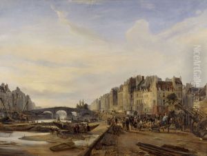 Le Pont-Marie et le port Saint-Paul by Charles Louis Mozin