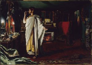 Mounet-Sully se maquillant dans sa loge avant une representation d'"OEdipe roi" by Louis Edouard Fournier
