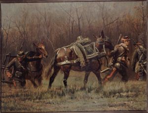 Scene militaire : mobiles conduisant des mulets d'ambulances (fragment du panorama de Champigny) by Edouard Detaille