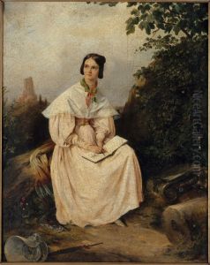 Heloise Colin dessinant dans la campagne nimoise by Alexandre-Marie Colin