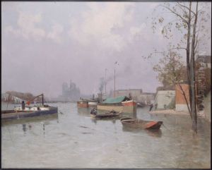 Crue de la Seine, aux abords du canal Saint-Martin, en novembre 1896 by Gustan Le Senechal de Kerdreoret