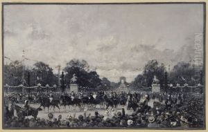 Visite des souverains russes a Paris ; le cortege officiel passant place de la Concorde, le 6 octobre 1896 Visite des souverains russes a Paris ; le cortege officiel passant place de la Concorde, le 6 octobre 1896