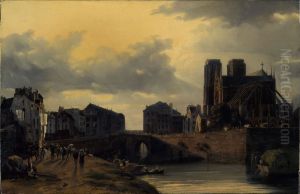 Le chevet de Notre-Dame et le pont de l'Hotel-Dieu by Louis Nicolas Matout