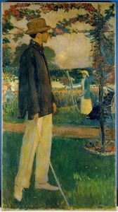 Portrait de Jean Cocteau (1889-1963), ecrivain, dans le jardin d'Offranville Portrait de Jean Cocteau (1889-1963), ecrivain, dans le jardin d'Offranville