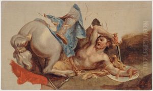 Etude de cheval et de cavalier tombe, d'apres Le Brun by Paul-Jacques-Aime Baudry