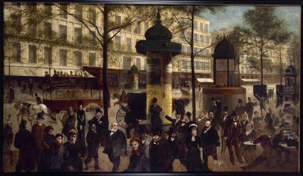 Esquisse pour un panorama du boulevard Montmartre anime des personnalites parisiennes contemporaines - view 1