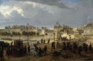 Scene d'emeute au pont de l'Archeveche.