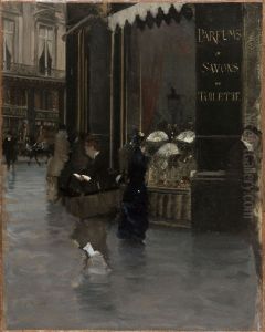 La parfumerie Violet, a l'angle du boulevard des Capucines et de la rue Scribe by Giuseppe de Nittis