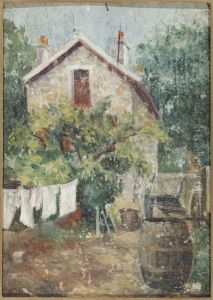Cour de maison avec linge sechant Cour de maison avec linge sechant