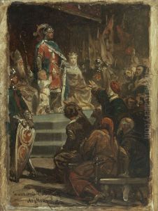 Esquisse pour l'Hotel de Ville de Paris : Philippe Auguste avant de partir pour la Terre Sainte, confiant la tutelle de son fils et son tresor aux bourgeois de Paris